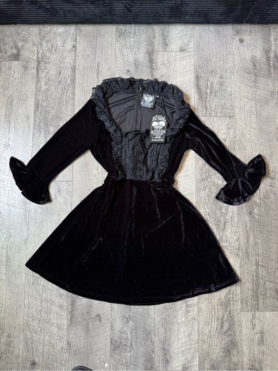 Killstar Dresses & Skirts - Killstar: Laid To Rest Black Velvet Dress Bell Sleeve Fit & Flare Size M